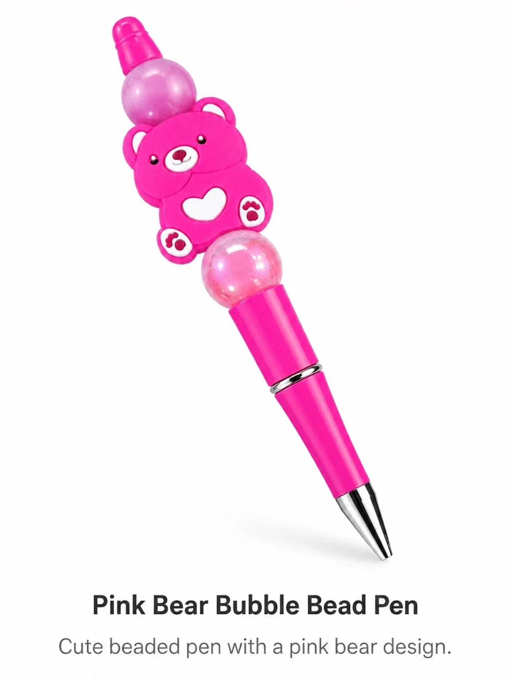 Hand Crafted Hot Pink Bear Bubble Bead Pen